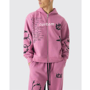 Survêtement Homme en Coton de Haute Qualité French Terry Surdimensionné Multi-Placement Graffiti Zip up Gusset à Capuche - Product Image 1