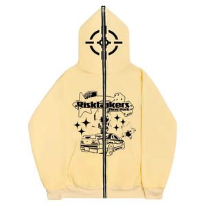 Vêtements pour adultes Offre Spéciale Hip Hop Acid Wash Sweat à capuche zippé personnalisé Sweat-shirt surdimensionné Impression bouffante Sweat à capuche zippé pour hommes - Product Image 2