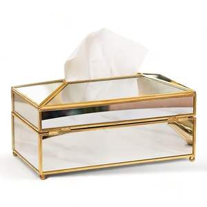 <b>Glass</b> Tissue <b>Box</b> Made of Brass and <b>Glass</b> for Home Decoration Office Decoration - Product Image 1