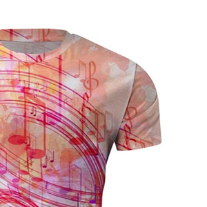 เสื้อยืดพิมพ์ลายโน้ตดนตรีแขนสั้นผู้ชายสีสันสดใสดีไซน์แฟชั่นลำลอง - Product Image 6