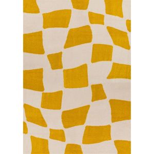 Alfombra Rectangular Joli a Cuadros Amarillos y Blancos, Hecha a Máquina, para Sala de Estar, Pasillo, Entrada, Espacios Juveniles - Product Image 1