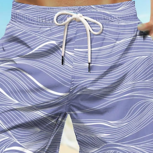 Shorts de bain en toile pour hommes, taille mi-haute élastique, 100 % coton, anti-UV, séchage rapide, style hip-hop, pour les vacances, couleur unie - Product Image 1