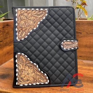 Multifunction <b>Folder</b> for Business Men & Women Zippered Hand Tooled Quilted Leather Portfolio with 3 Rings <b>Folder</b> Binder Padfolio - Product Image 1