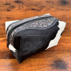 New High Quality Cowhide Leather Toiletry Organizer Shaving Kit Men Women Hand Tooled Leather <b>Travel</b> Cosmetic Bag Dopp <b>Wash</b> Kit - Product Image 4