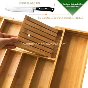 Organisateur de tiroir en bambou pour cuisine, organisateur d'ustensiles extensible avec bloc à couteaux, tiroir en bois multifonctionnel - Product Image 5
