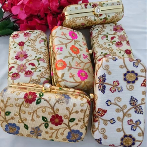 White Floral Clutch <strong>Handbag</strong> for Women Indian Wedding Return <strong>Gift</strong> <strong>Christmas</strong> Party Favor for Her - Product Image 1