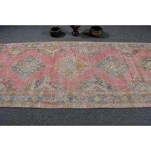 Tapis turc vintage 4,6x11.9ft rose vert patchwork tapis en laine à tissage plat pour décorations de salon - Product Image 3