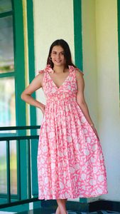 Women's High Quality Floral Hand Block Print Linen Maxi Dress Washable Every Party Occasion <b>Long</b> Dress Gift For Her - Product Image 6