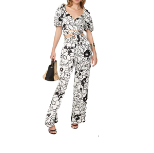 Ventes à l'exportation Vêtements et accessoires Pantalons à fleurs noir et blanc pour filles Collection d'usure quotidienne à vendre - Product Image 1