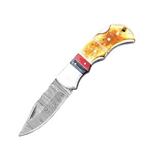 มีดพับเหล็กดามัสกัสทำมือ ด้ามจับทำจากเขาสัตว์ ใช้ได้หลากหลาย เหมาะสำหรับเป็นของขวัญวันครบรอบสำหรับเพื่อนเจ้าบ่าว รับผลิตแบบ OEM/ODM ปรับแต่งได้ - Product Image 6