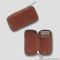 Porte-clés en cuir PU personnalisé avec fermeture éclair, 6 crochets métalliques, étui organisateur de clés, porte-clés vintage marron, souvenir, vente en gros