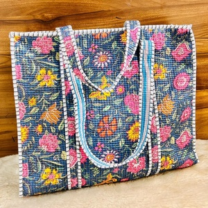 กระเป๋าผ้าฝ้ายลายเย็บปะสไตล์โบโฮแบบดั้งเดิมสำหรับผู้หญิงกระเป๋าช้อปปิ้งลายควิลท์ทำด้วยมือกระเป๋าถือผ้านิ่ม - Product Image 5