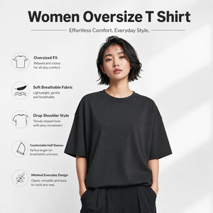 เสื้อยืดโอเวอร์ไซส์พรีเมียมสำหรับผู้หญิง เนื้อผ้านุ่ม สวมใส่สบาย ระบายอากาศได้ดี คุณภาพทนทาน เหมาะสำหรับใส่ลำลองในชีวิตประจำวัน - Product Image 6