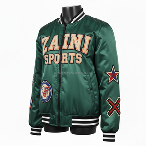 High Quality <b>Women</b> Bomber <b>Jacket</b> Silky Satin Material Green Color Embroidery Patch Customizable Logo <b>Women's</b> Bomber <b>Jackets</b> - Product Image 4