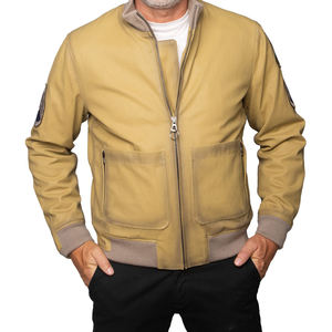 2025 nouveau Design hommes col montant Bomber veste en cuir décontracté en cuir moto Bomber veste vêtements d'extérieur manteau avec poche à fermeture éclair - Product Image 1