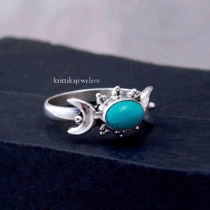 Bague en argent avec pierres précieuses turquoise 925 Sterling élégant ovale coupe Design fait à la main lunette réglage élégant fête de mariage anniversaires - Product Image 4