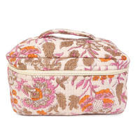 Trousse de Maquillage Matelassée en Coton Le Souvenirs, Fermeture Éclair, Style Vintage, Résistante à l'Eau, Écologique, Design Personnalisable, Voyage