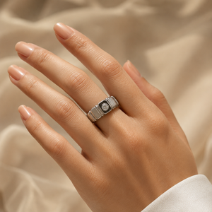 18K Gold Plated Moissanite Eternity <b>Ring</b> with Claw Setting Trendy Copper & <b>Stainless</b> <b>Steel</b> Solitaire Band - Product Image 2
