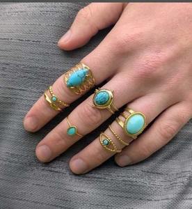 Turquoise chinoise de bonne qualité absolue 10x14mm forme ovale ensemble de lunette de pierres précieuses bague plaquée or en argent sterling 925 cadeau fait main - Product Image 4