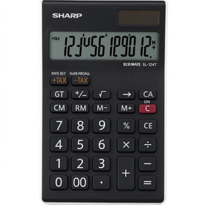 Calculatrice de bureau solaire Sharp EL-124TWH 96 x 12 x 152 mm (L x H x P) noire avec fonctionnalités à piles - Product Image 2