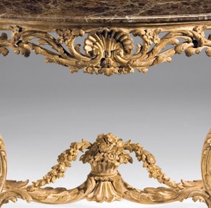 Mesa Consola de Madera de Teca Tallada a Mano de Lujo para Entrada o Sala de Estar con Acabado Desgastado con Hoja de Oro, Diseño Clásico Antiguo - Product Image 4