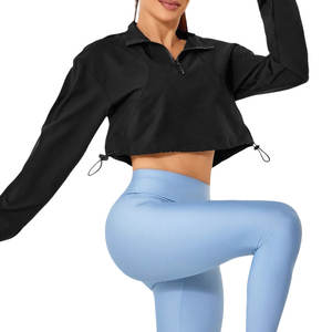 <b>Women's</b> Cropped Stand Collar Yoga Jacket Slim Fit Workout <b>Zip</b> <b>Up</b> with Windproof Panels Breathable Running Cover for Outdoor - Product Image 6