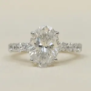 Lab Diamond Solitaire Engagement <b>Ring</b> Vintage Style Oval <b>Band</b> - Product Image 2