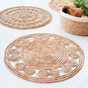 Posavasos de alta calidad y precio barato de tamaño personalizado con posavasos de ratán tejido a mano a la venta - Product Image 3