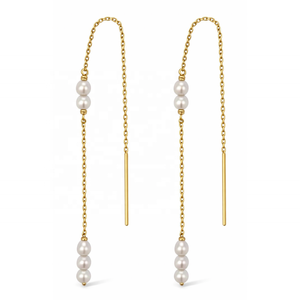 Pendientes de Cadena con Perlas de Agua Dulce JJ BRAVO, Nuevo Modelo, Oro de 14k, Modernos, Calidad AAA, Certificados por Terceros, para Mujeres y Niñas - Product Image 1