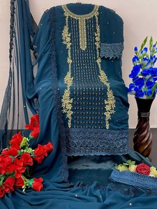 Las mujeres musulmanas de moda paquistaní usan alta calidad buen precio Faux Georgette tela de seda hasta la rodilla superior e inferior con conjunto Dupatta - Product Image 5