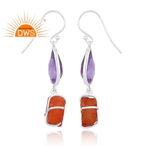 Increíble diseño 925 plata esterlina amatista natural y cornalina pendiente de piedras preciosas diseño personalizado fabricante de joyas - Product Image 3