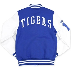 Chaqueta universitaria TSU para State University azul blanco doble botonadura lavada invierno Letterman chaqueta 1912 Tiger Patch - Product Image 5