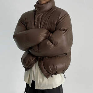 Veste d'hiver matelassée coupe-vent respirante de couleur unie vintage à capuche avec logo personnalisé pour hommes - Product Image 1