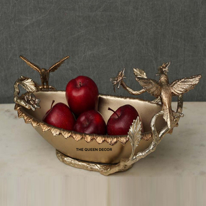 Assiettes de service ovales en métal doré à motif floral pour restaurant, avec poignée en forme d'oiseau, pour cuisine, maison, hôtel - Product Image 1