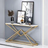 Mesa Consola de Metal Dorado de Lujo con Tapa de Mármol, Mesa de Acento Moderna para Sala de Estar, Dormitorio, Hotel, Decoración del Hogar, Ecológica