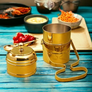 Marvelous Design Utensilios de cocina de latón macizo Forma redonda Cobre Picnic Tiffin Box con asa al por mayor para almuerzos y picnics - Product Image 4