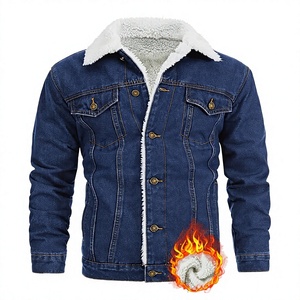 Wholesale Mens Denim Jean Jacket With Sherpa Lining Winter Warm Button Front Casual Coat Regular Fit Stonewashed Fur Collar - Product Image 1