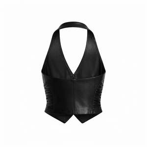 Top Bustier de Moda para Mujer, Cuello Halter, Cuero Sintético - Product Image 2