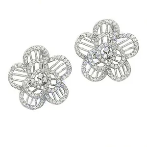Pendientes de plata 925 con forma de flor para mujer, con diamante redondo simulado, joyería de lujo para boda - Product Image 2