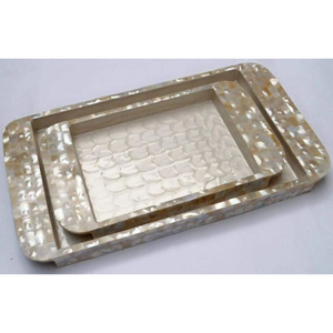 Bandeja rectangular de gran tamaño para servir nácar, bandeja con mango plateado Vintage para Hotel, restaurante, bandeja decorativa - Product Image 2