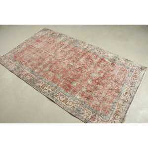 3.7x6.7 ft Rug, Turkish Rug, Vintage <b>Red</b> <b>Wool</b> Plants & trees Rug - Product Image 2