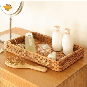 Custom <b>Large</b> <b>Rattan</b> Tray with Bamboo Handles Solid Pattern Decorative Serving Dish for Dining Room Household <b>Storage</b> - Product Image 5