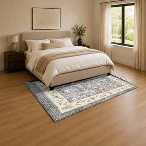 Alfombra de Chenilla Lavable a Máquina con Estampado Digital de Medallón Tradicional Gris Plateado, Antideslizante, Modelo LXDP-0049 de RUGS DEPOT, Venta al Por Mayor - Product Image 3