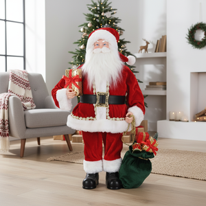 Figura Clásica <span class=keywords><strong>de</strong></span> Santa Claus <span class=keywords><strong>de</strong></span> Pie con Caja <span class=keywords><strong>de</strong></span> Regalo y <span class=keywords><strong>Bolsa</strong></span> Verde, Base con Peso para Mayor Estabilidad, Decoración para el Árbol <span class=keywords><strong>de</strong></span> <span class=keywords><strong>Navidad</strong></span> - Product Image 1