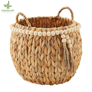 Meilleures ventes panier de rangement en jonc de mer en bambou avec doublure design perlé - Product Image 1