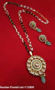 Indian Traditional & Fashionable Gold Plated Flower Stylish <b>Drop</b> & Kundan Copper Pendant <b>Necklace</b> Set for Women with Chain - Product Image 5