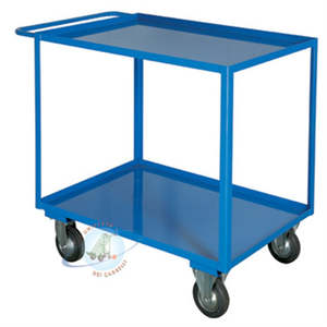 Chariot de rangement à 2 niveaux avec rebord de maintien et roues pivotantes, 2 freins inclus - Product Image 1