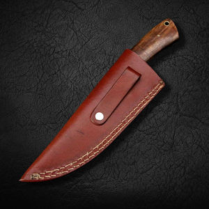 Couteau de chasse artisanal personnalisable Bolognesi 1095 15n20 Damas lame pleine longueur à pointe tombante manche en bois de rose étui en cuir - Product Image 5