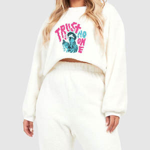 100% เซ็ตเสื้อวอร์มผ้าฝ้าย2ชิ้นแบบหนาสำหรับวิ่งชุดวอร์มสำหรับฤดูหนาวชุดวอร์มเสื้อสเวตเตอร์มีฮู้ดแขนยาวของผู้หญิงเซ็ตตัวสั้น - Product Image 3