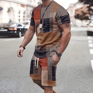 À la mode nouveaux hommes vêtements de sport à manches courtes Shorts costume décontracté T-Shirt Shorts ensembles rétro Cool respirant été deux pièces ensemble - Product Image 5